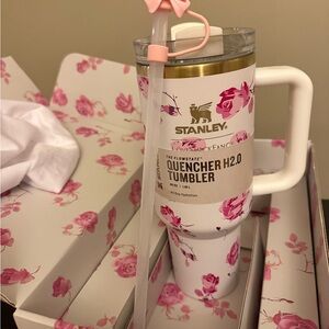 Stanley White and Pink Floral Quencher Tumbler